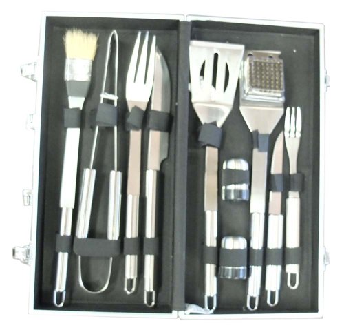 SUNSTONE BBQTS10 10-Piece Stainless Steel BBQ Tool Set with Carry Case
